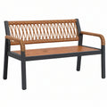 Panca da esterno 120x60x80 cm in metallo nero legno e rattan marrone - seduta per terrazza