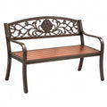 Panchina da giardino 125 x 60 x 90 cm in metallo marrone con schienale decorativo