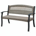 Panca da giardino 120 x 60 x 88 cm in metallo e rattan sintetico grigio e nero - seduta da esterno con braccioli
