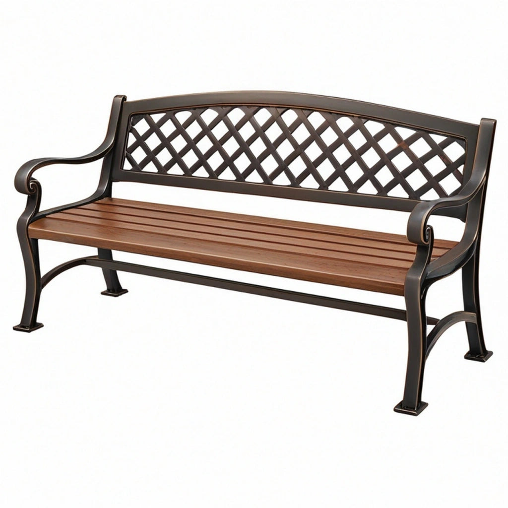 Panchina da giardino 150 x 60 x 85 cm in metallo e legno marrone - stile classico con schienale a reticolo