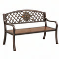 Panca da giardino 122 x 63 x 88 cm in metallo marrone con schienale decorativo classico