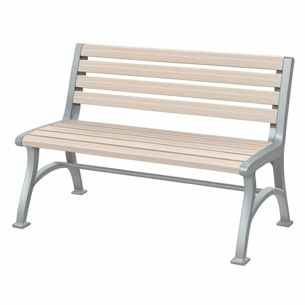 Panca da giardino 120 x 60 x 85 cm in legno chiaro e metallo grigio con schienale