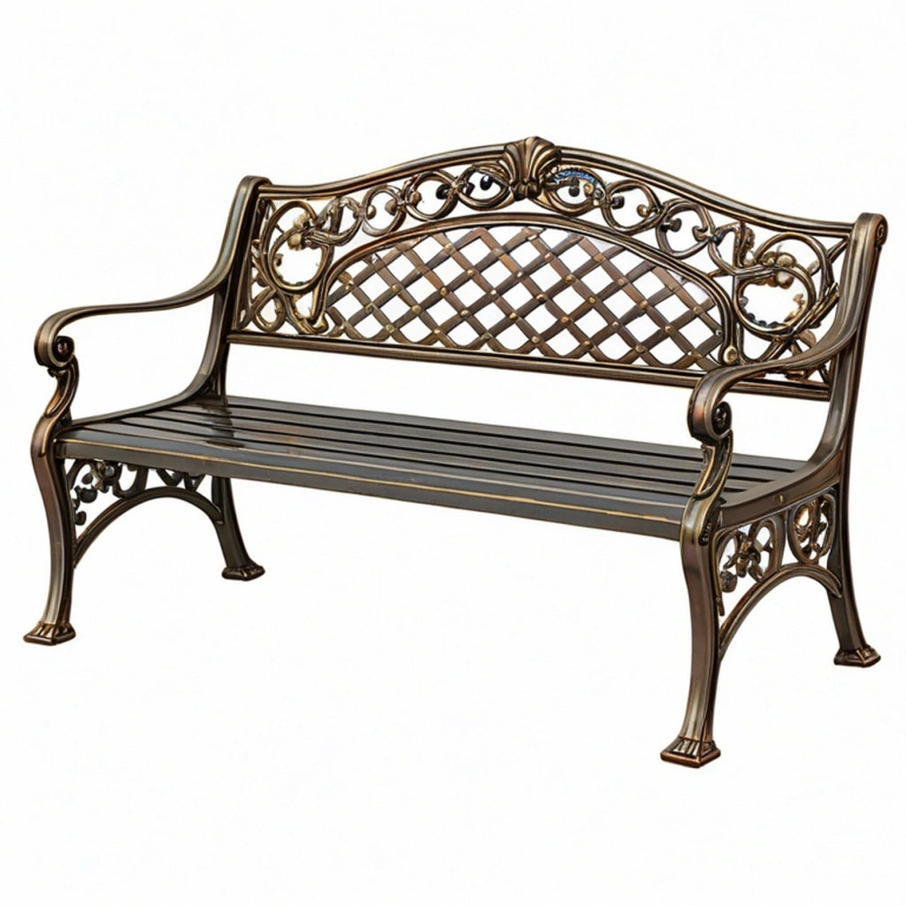 Panchina da giardino 127 x 60 x 92 cm in alluminio bronzo stile classico decorativo