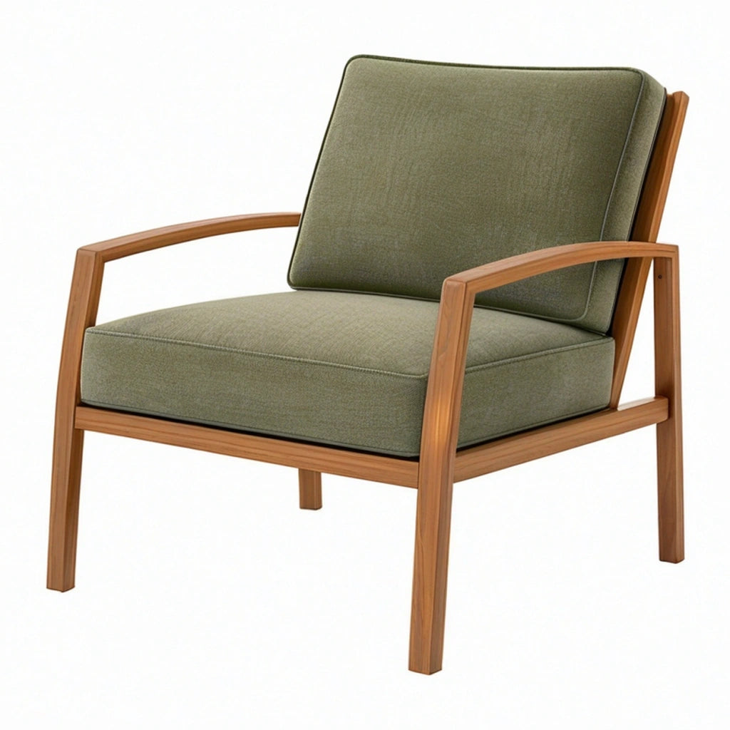 Poltrona 68 x 78 x 82 cm in legno e tessuto verde oliva con braccioli stile moderno