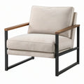 Poltrona 76 x 80 x 84 cm in tessuto beige con struttura in metallo e braccioli in legno stile moderno