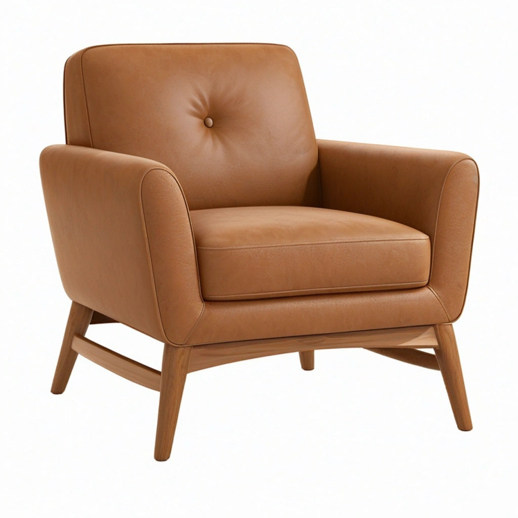 Poltrona 82 x 84 x 86 cm in similpelle marrone con gambe in legno stile moderno