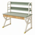 Scrivania con mensole 120 x 60 x 145 cm in legno bianco e verde salvia con 3 cassetti