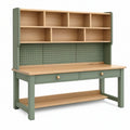 Scrivania con libreria 120 x 60 x 180 cm in legno verde salvia con cassetti e pannello perforato