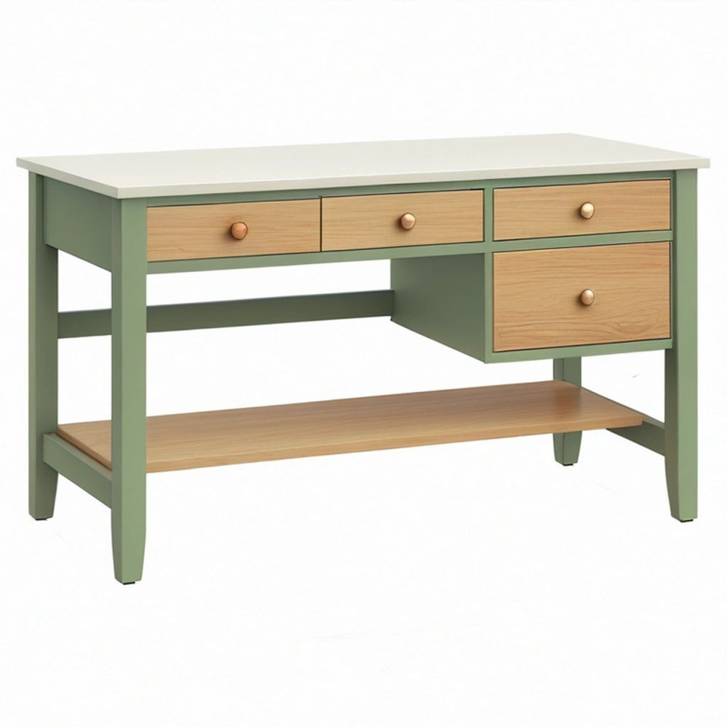 Scrivania 120 x 60 x 75 cm in legno verde salvia e naturale con 4 cassetti e ripiano