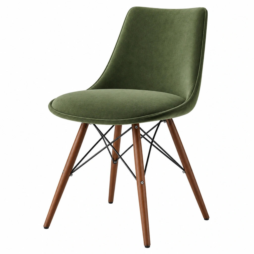 Sedia da pranzo 48 x 55 x 83 cm in tessuto verde con gambe in legno stile moderno