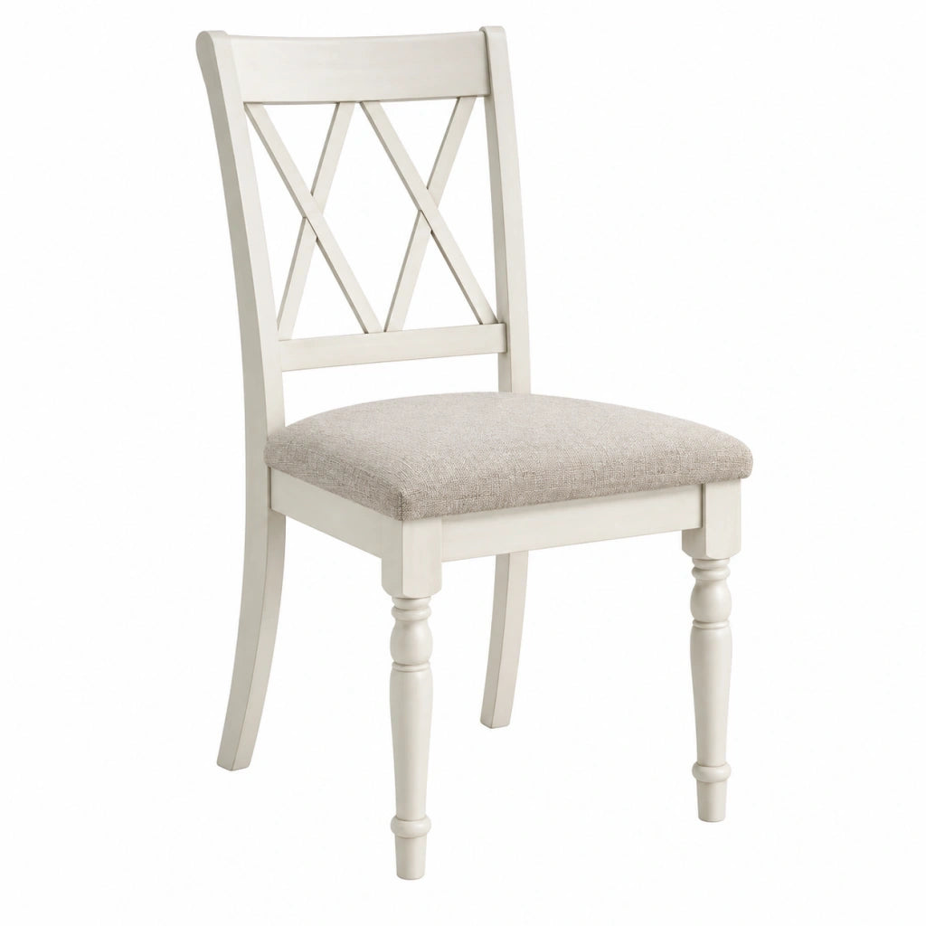 Sedia da pranzo 45 x 55 x 100 cm in legno bianco con seduta imbottita in tessuto stile classico