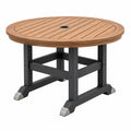 Tavolo da giardino rotondo diametro 120 cm in legno marrone e metallo nero con foro per ombrellone