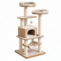 Tiragraffi per gatti 60 x 50 x 150 cm beige in legno e peluche - torre con cuccia amaca e colonne rivestite
