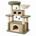 Tiragraffi per gatti 60 x 50 x 140 cm in legno e sisal verde con cuccette e piattaforme