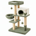 Albero tiragraffi per gatti 60 x 50 x 140 cm in sisal e tessuto verde con cuccia e piattaforme