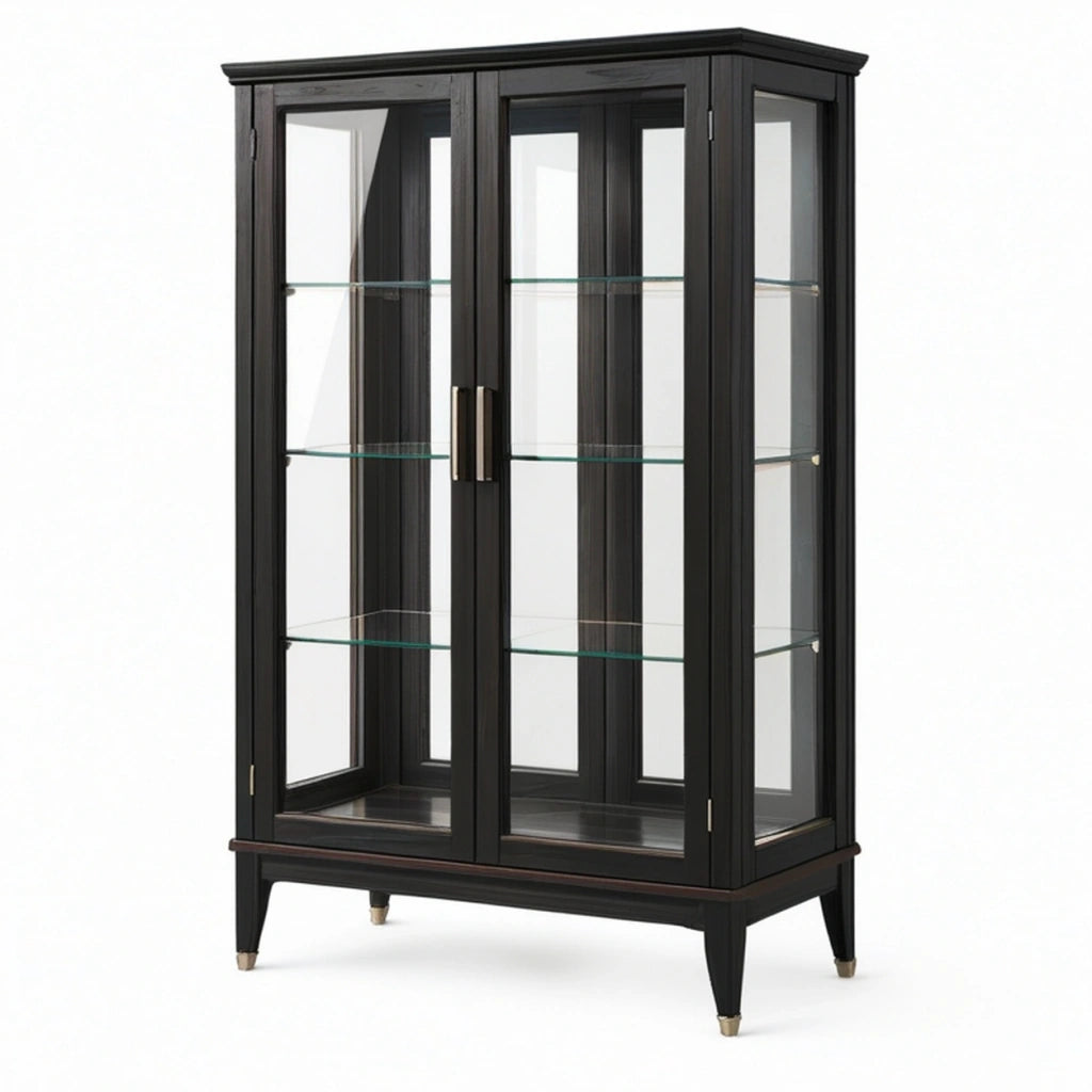 Vetrina 100 x 45 x 180 cm in legno e vetro nero - stile classico con ante
