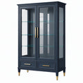 Vetrina 100 x 45 x 190 cm in legno ingegnerizzato e vetro blu scuro con ante vetrate stile classico