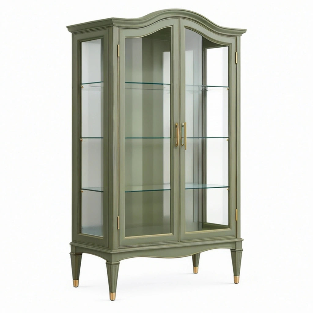 Vetrina 100 x 45 x 180 cm in legno verde salvia con vetro - stile classico da soggiorno