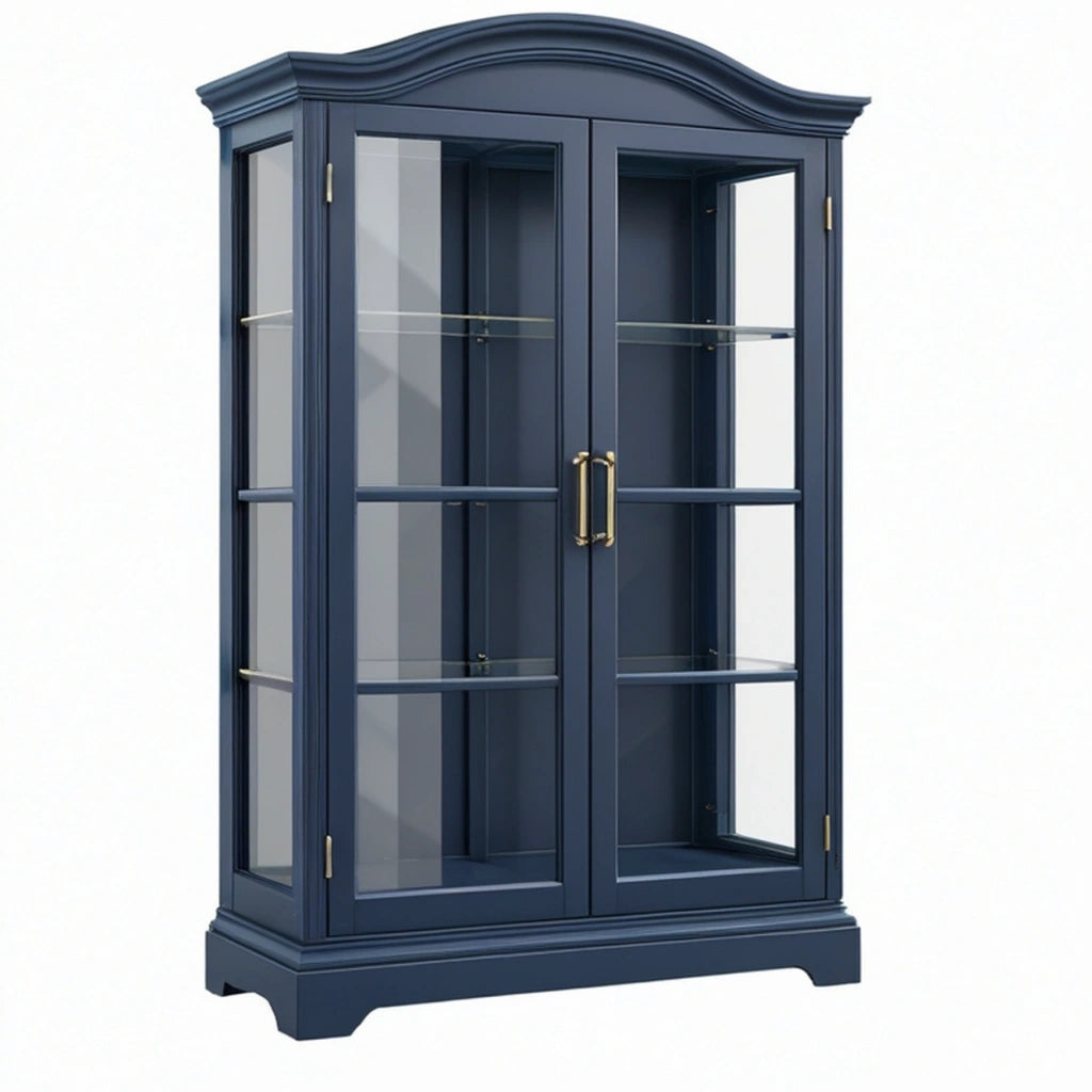 Vetrina 110 x 45 x 200 cm in legno blu scuro e vetro stile classico