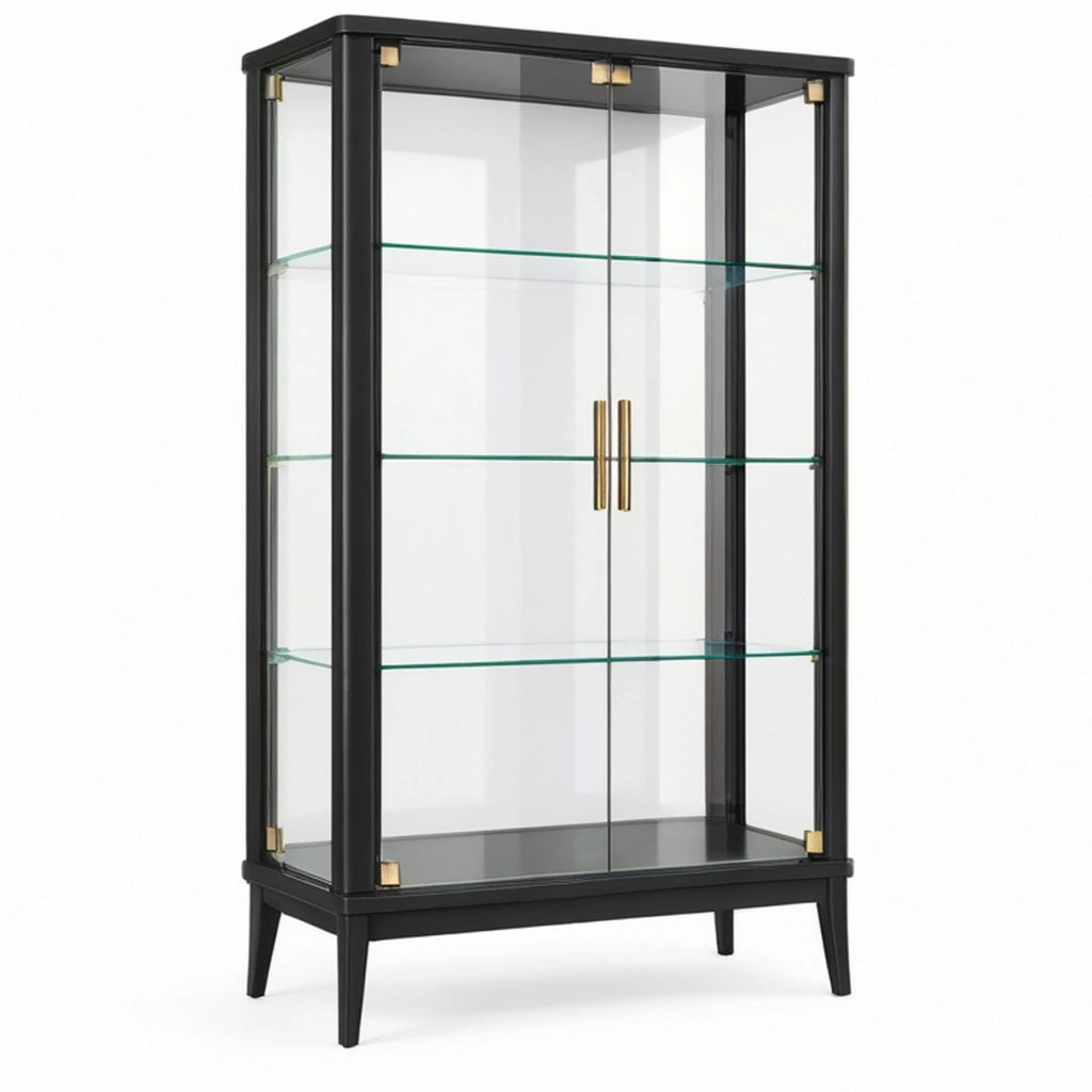 Vetrina 80x40x160 cm in metallo e vetro nero per esposizione stile moderno
